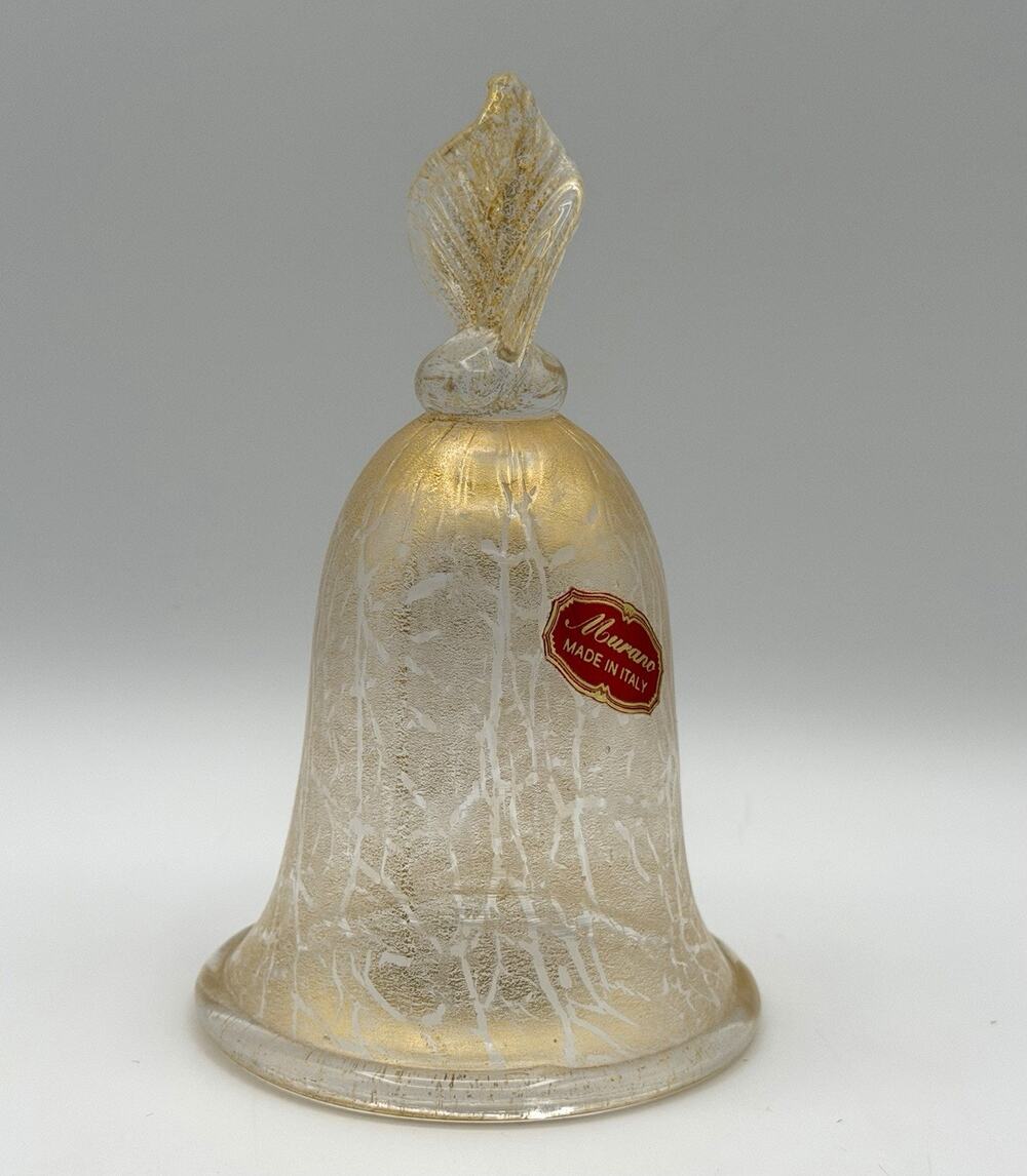 Vintage Murano Art Glass Bell Shaped Hand Blown Crackle Gold Flecks Sticker READ